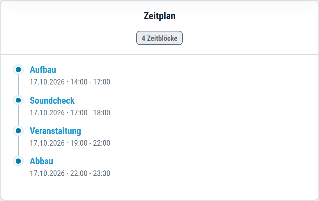 Zeitplan einer digitalen Einsatzmappe mit Demodaten